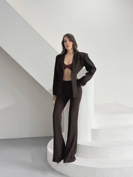Virgine Crop Pantolon Takım - Acı Kahve - 6