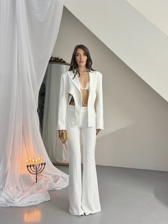 Virgine Crop Pantolon Takım - Beyaz - 1