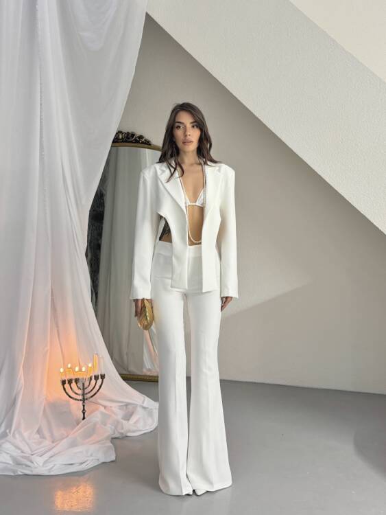Virgine Crop Pantolon Takım - Beyaz - 1