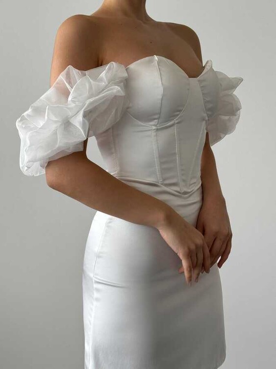 Wena Asetat Elbise- Beyaz - 2